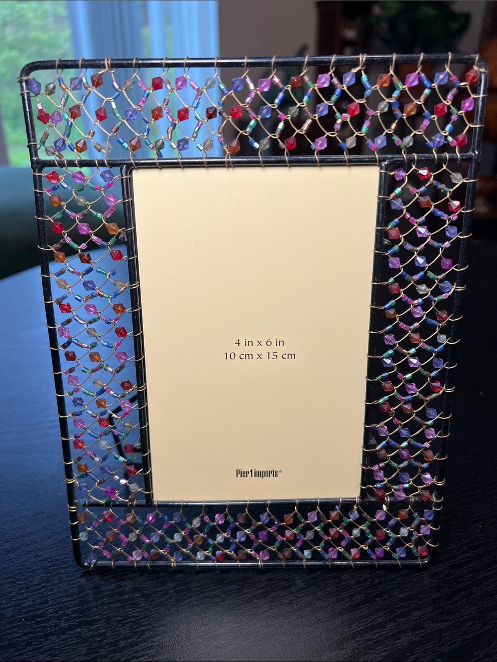 Vintage Pier 1 Imports Boho Wire Multi Color Beaded Picture Frame